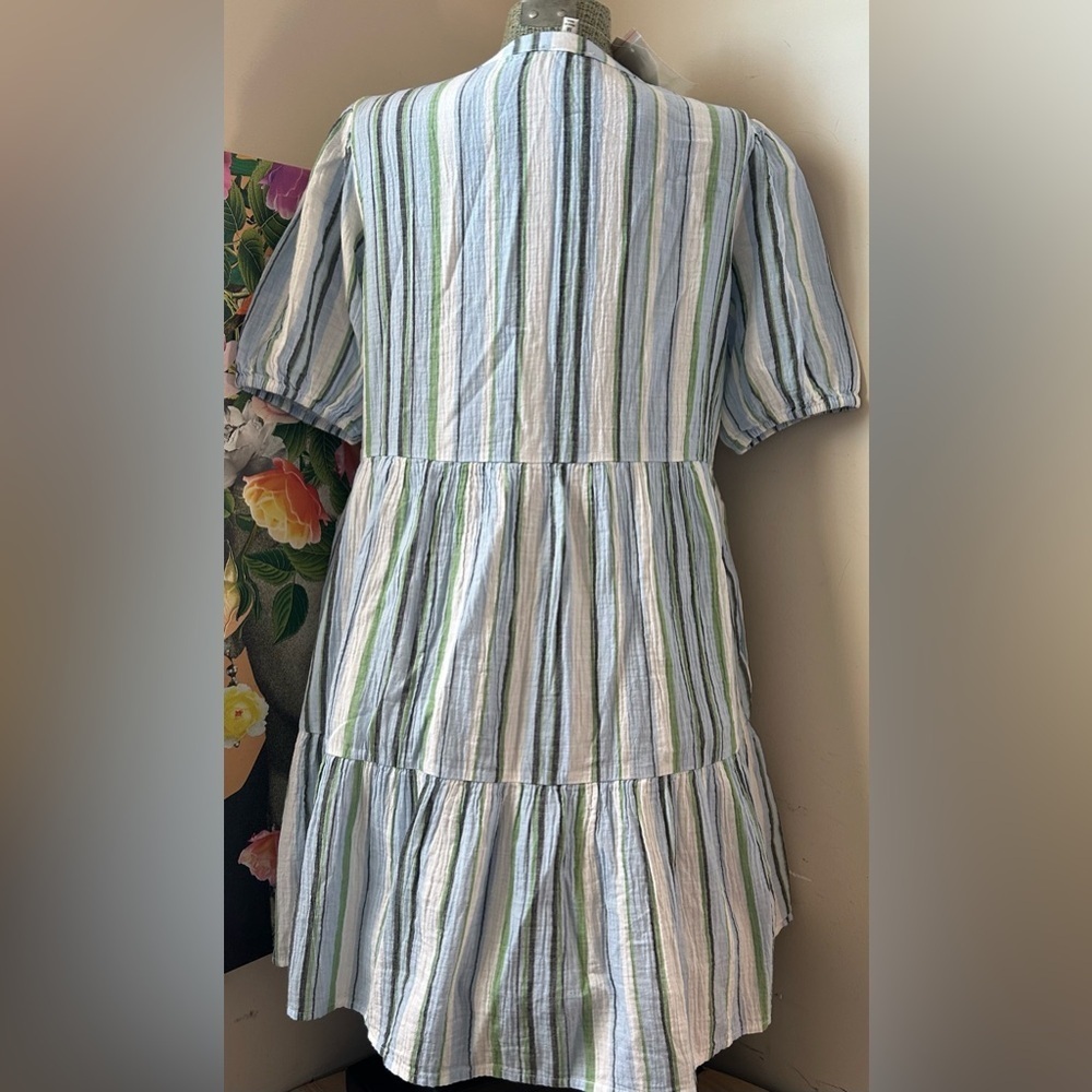 NWT WONDERLY TIERED GAUZY STRIPED DRESS. Sz. M. BEAUTIFUL COLORS, VERSATILE - Picture 4 of 8